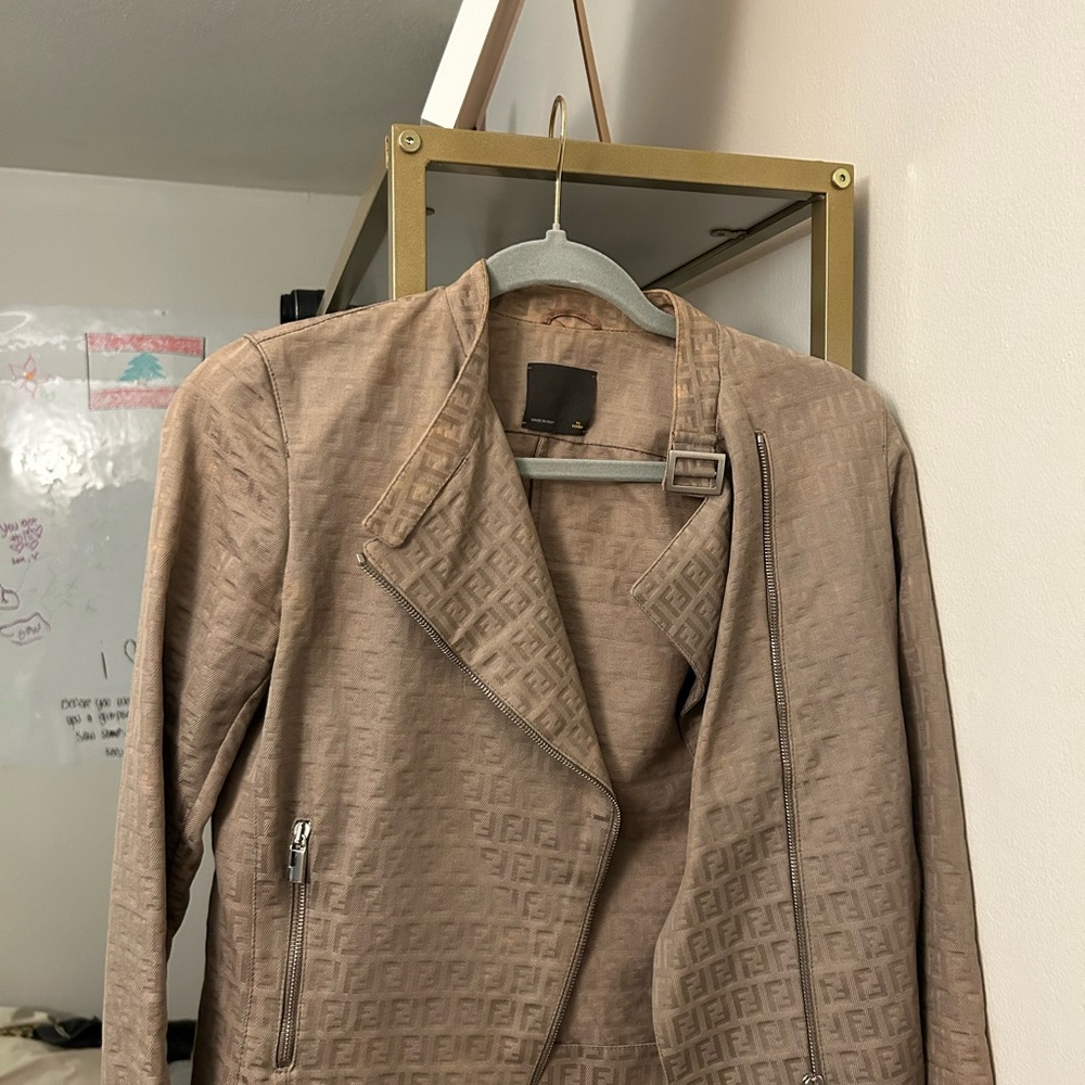 Fendi Tan Leather Jacket Asymmetrical Design